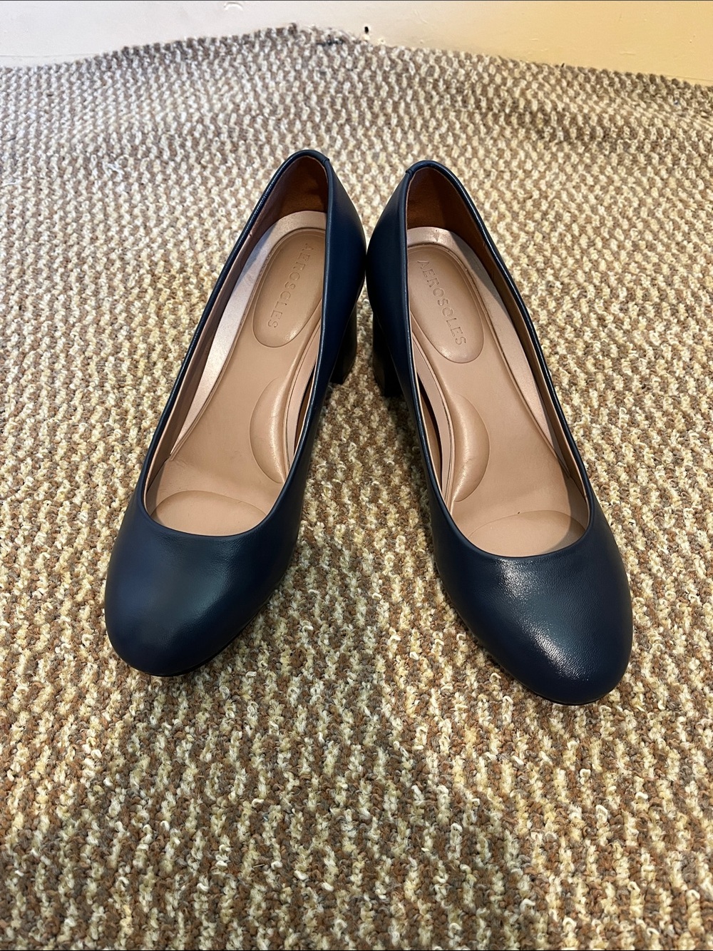 AEROSOLES Navy Leather Low Heel Pumps